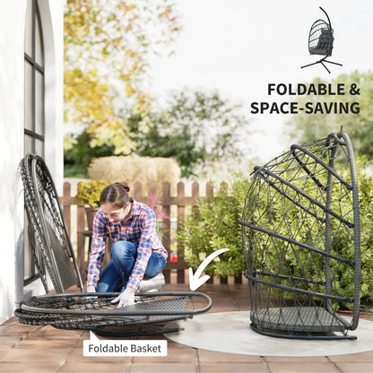 Chaise Œuf Suspendue, Balançoire en Rotin Tressé Pliable, Gris