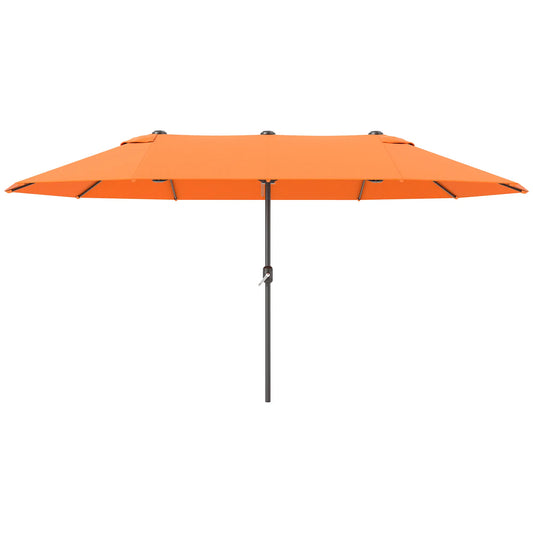 15' Outdoor Patio Umbrella, Twin Canopy Sunshade, Steel Table, Lift Crank, Orange Sun Umbrellas Orange at Gallery Canada
