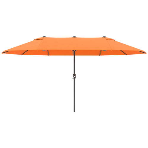 15' Outdoor Patio Umbrella, Twin Canopy Sunshade, Steel Table, Lift Crank, Orange