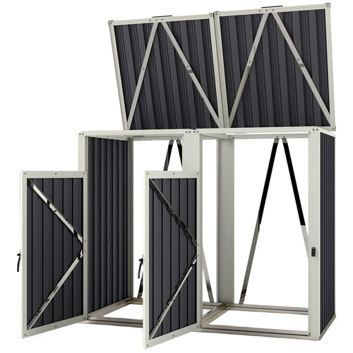 Double Garbage Bin Shed, Lockable Outdoor Storage, Dark Grey