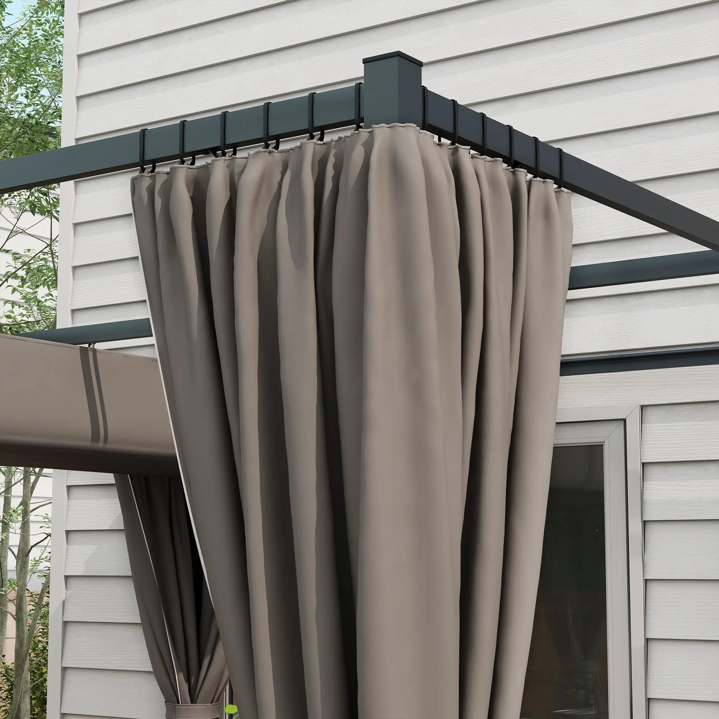 10' x 10' Retractable Pergola, Garden Gazebo with Curtains, Light Grey Pergolas at Gallery Canada
