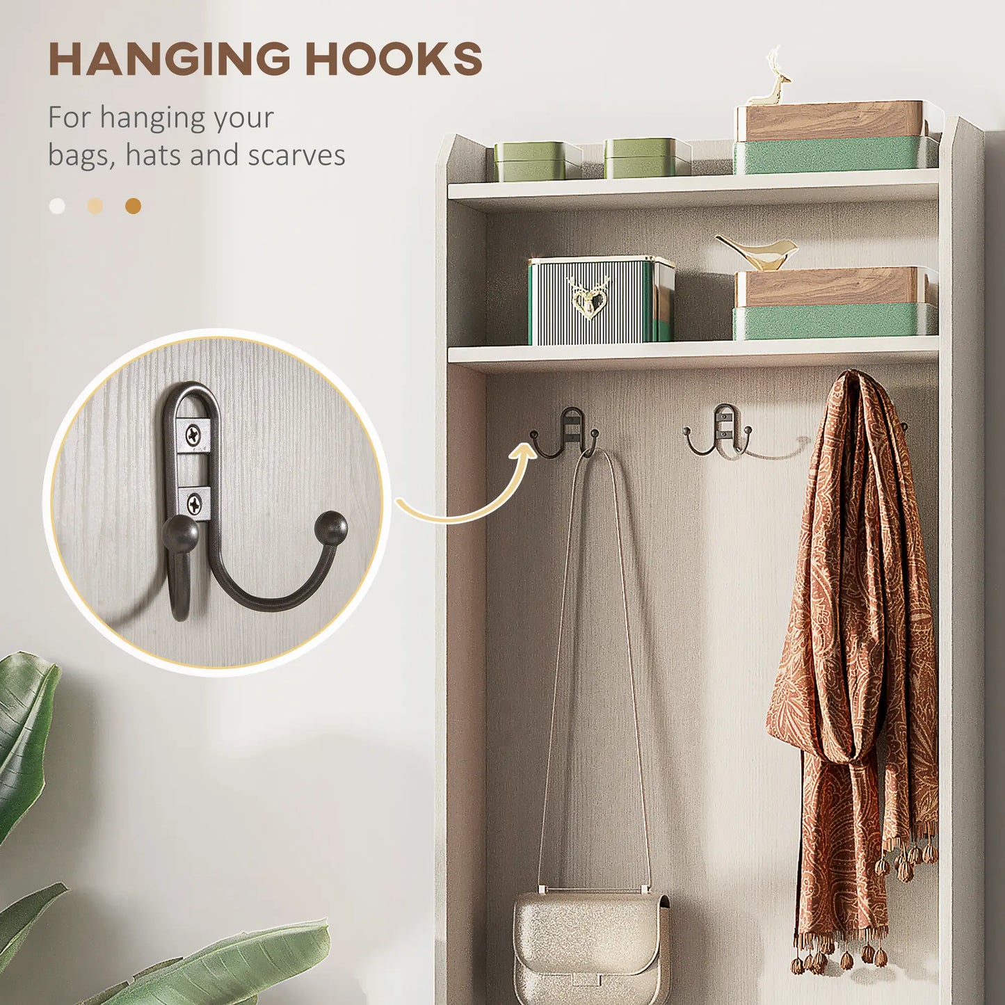 Rustic Hall Tree, Shoe Storage Bench, Coat Rack, Shelves, White Clothing Storage at Gallery Canada