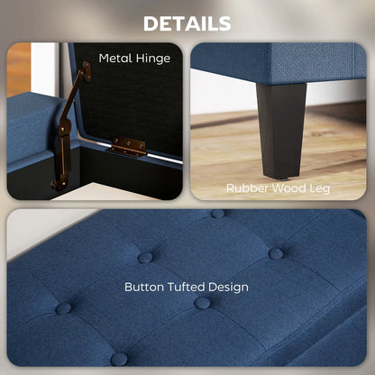 Storage Ottoman Bench, Linen Upholstered, Tufted, Dark Blue Storage Ottomans & Benches at Gallery Canada