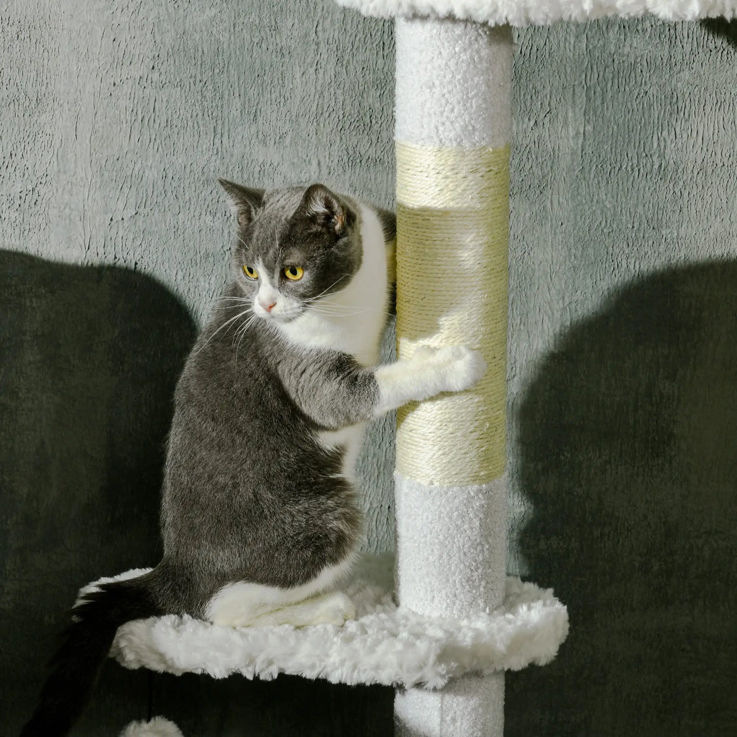 88.5"-100.5" Floor to Ceiling Cat Tree, Scratching Posts, Cloud Platforms, Dangling Balls, White Floor to Ceiling Cat Trees at Gallery Canada