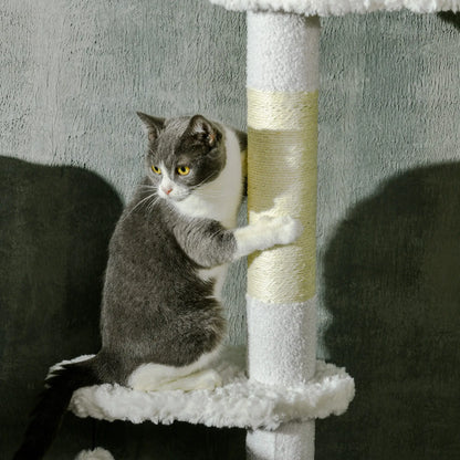88.5"-100.5" Floor to Ceiling Cat Tree, Scratching Posts, Cloud Platforms, Dangling Balls, White Floor to Ceiling Cat Trees at Gallery Canada