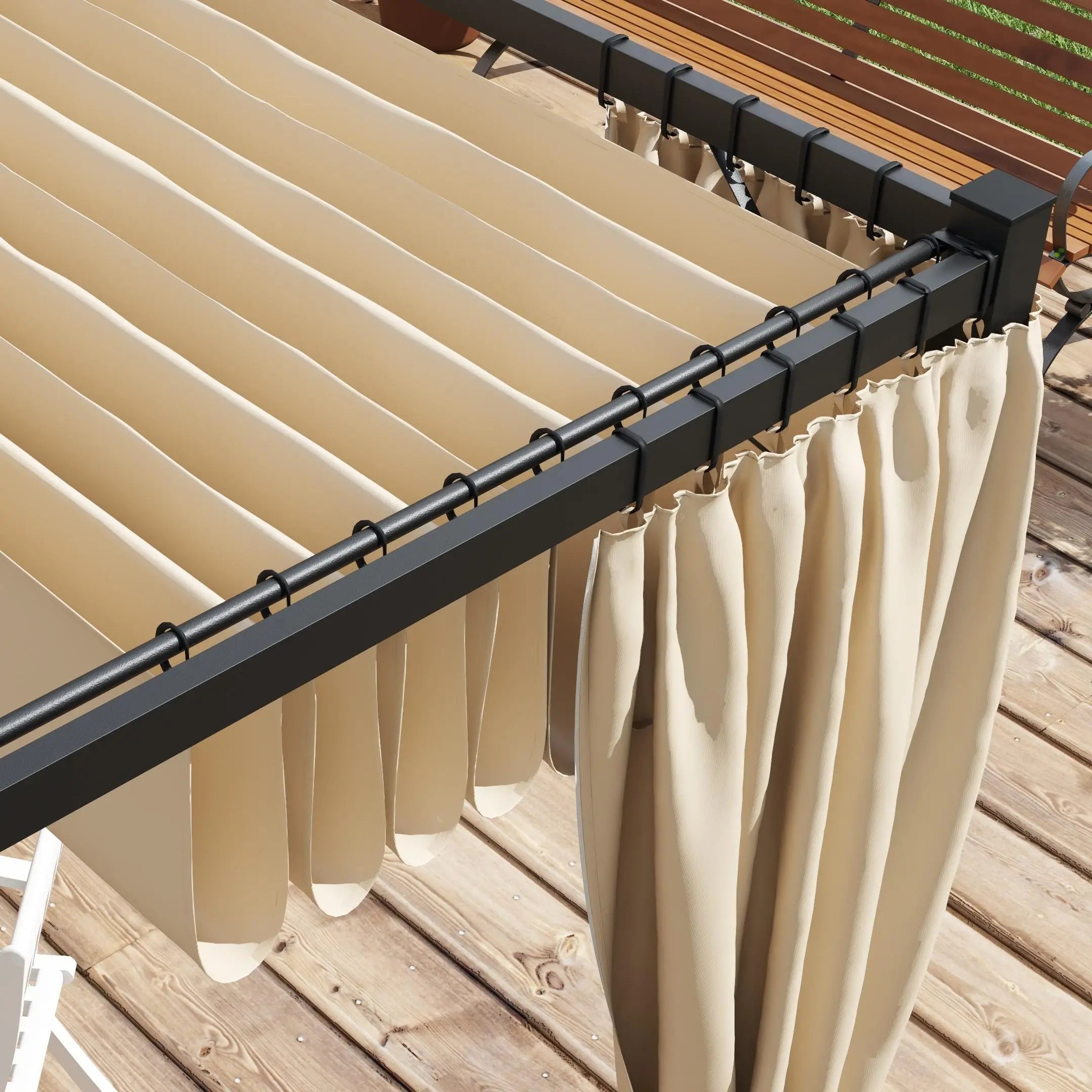 10' x 10' Retractable Pergola, Garden Gazebo with Curtains, Beige Pergolas at Gallery Canada