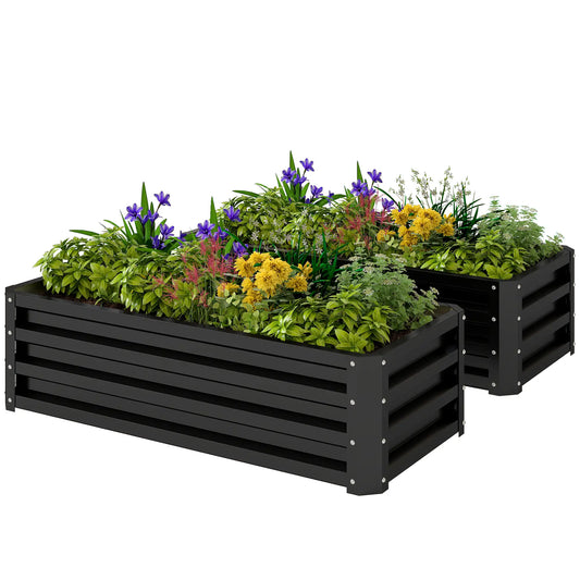 Galvanized Raised Garden Beds, Outdoor Planter Box, Set Of 2, Black Galvanized Planter Boxes Black at Gallery Canada