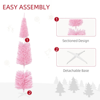 7' Slim Artificial Christmas Tree, Realistic Branches, Sturdy Metal Stand, Pink Pencil Christmas Trees at Gallery Canada