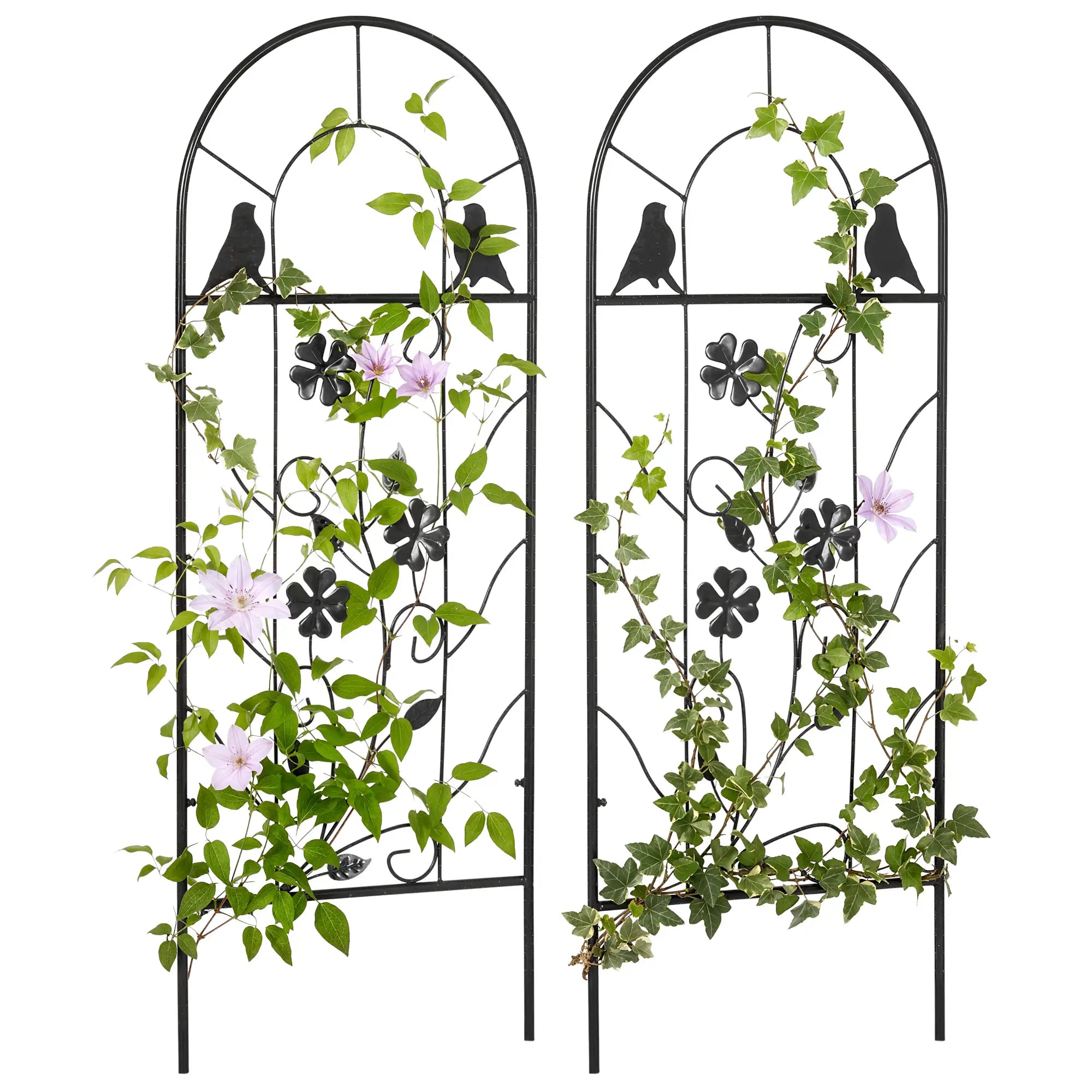 2 Pack Metal Garden Trellis, Birds and Leaves Grid Panels, 39