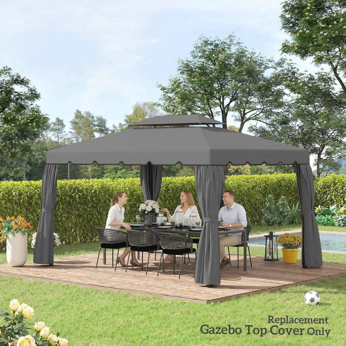 13' x 10' Gazebo Replacement Canopy, Double Vented Roof, Grey Gazebo Canopy Replacement at Gallery Canada