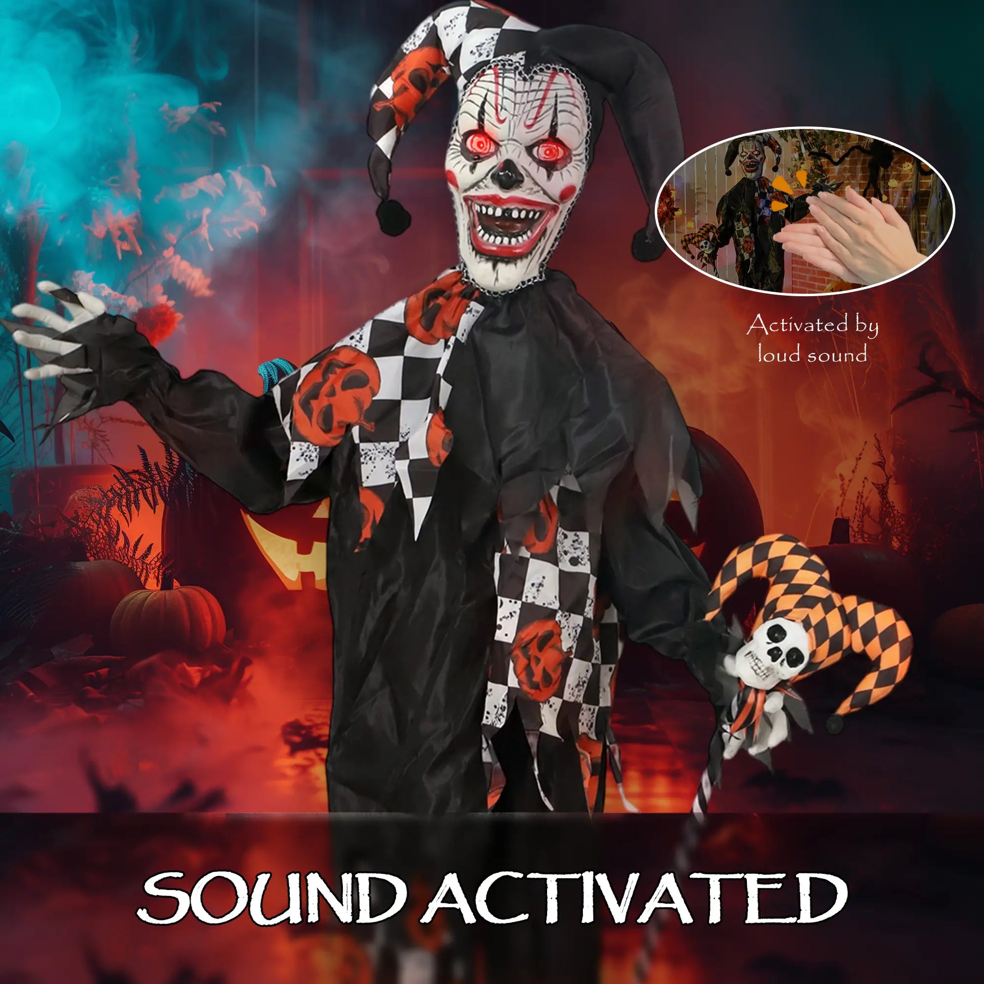 Life Size Animated Clown, Red Light Up Eyes, Sound Activated Decorations, Red Halloween Decorations at Gallery Canada