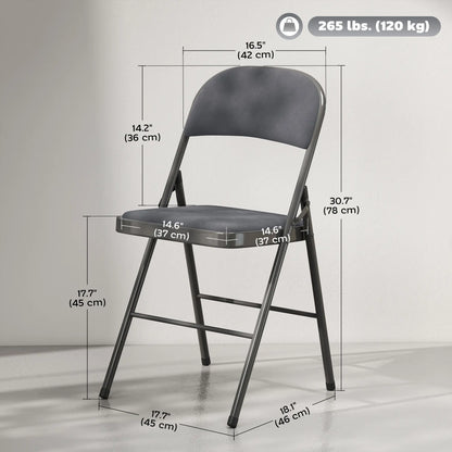 4 Pack Folding Chairs, Padded Seats, Velvet, Steel Frame, Dark Grey Dining Chairs at Gallery Canada