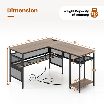 L-Shaped Computer Desk With Charging Station, Adjustable Shelf, Gray L-Shaped Desks at Gallery Canada