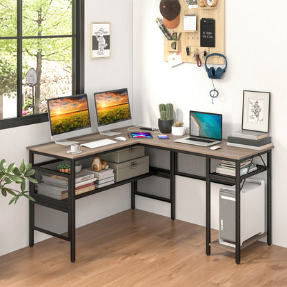 L-Shaped Computer Desk With Charging Station, Adjustable Shelf, Gray L-Shaped Desks at Gallery Canada