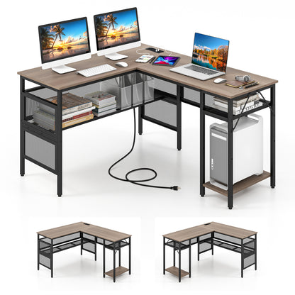 L-Shaped Computer Desk With Charging Station, Adjustable Shelf, Gray L-Shaped Desks at Gallery Canada
