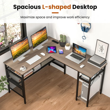 L-Shaped Computer Desk With Charging Station, Adjustable Shelf, Gray L-Shaped Desks at Gallery Canada