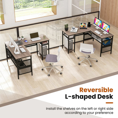 L-Shaped Computer Desk With Charging Station, Adjustable Shelf, Gray L-Shaped Desks at Gallery Canada