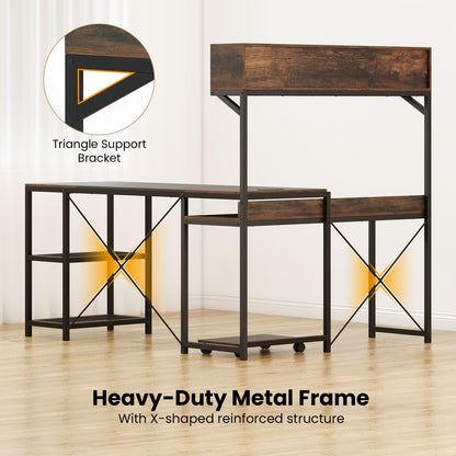 L-Shaped Computer Desk with Power Outlets 62 Inches Corner Desk with Storage Hutch, Brown L-Shaped Desks at Gallery Canada