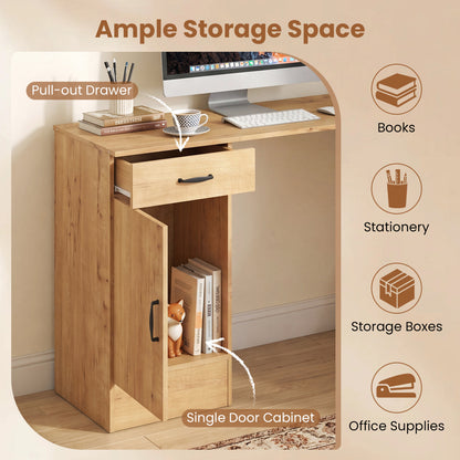 Bureau d'ordinateur en forme de L, tiroir et armoire réversibles, chêne