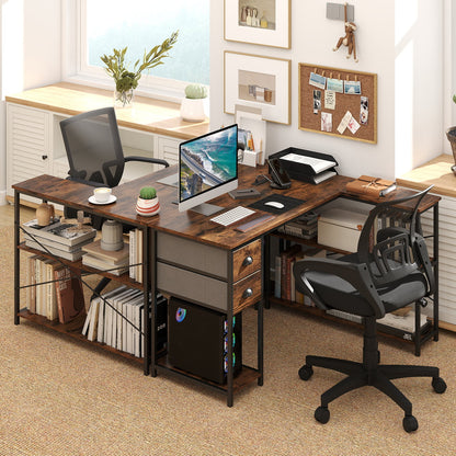 L Shaped Desk With Charging Station, 2 Fabric Drawers, Brown L-Shaped Desks at Gallery Canada