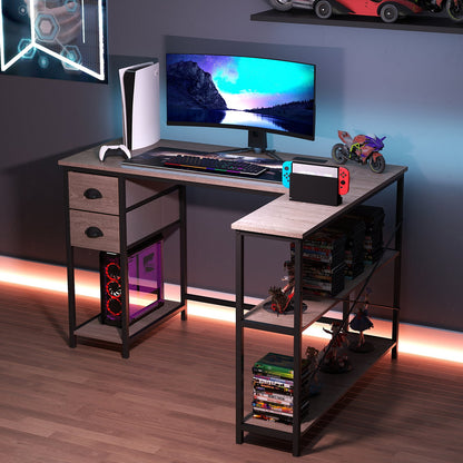 L Shaped Desk With Charging Station, 2 Fabric Drawers, Oak L-Shaped Desks at Gallery Canada