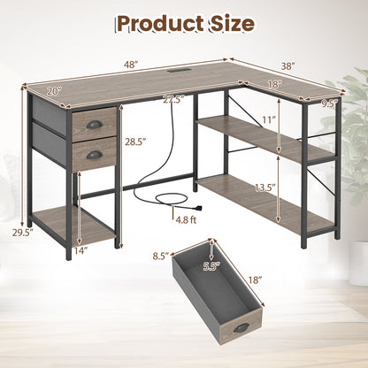 L Shaped Desk With Charging Station, 2 Fabric Drawers, Oak L-Shaped Desks at Gallery Canada