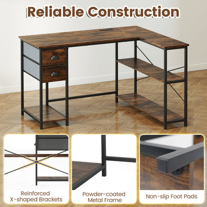 L Shaped Desk With Charging Station, 2 Fabric Drawers, Brown L-Shaped Desks at Gallery Canada