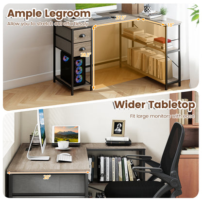 L Shaped Desk With Charging Station, 2 Fabric Drawers, Oak L-Shaped Desks at Gallery Canada