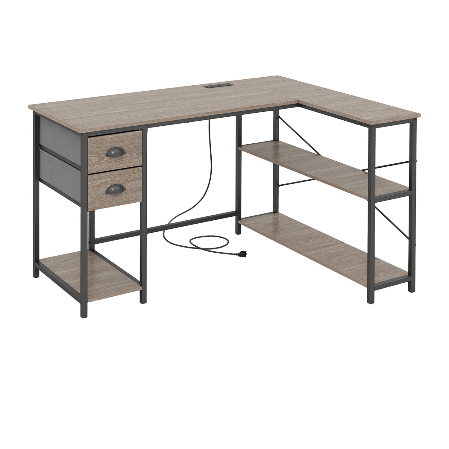 L Shaped Desk With Charging Station, 2 Fabric Drawers, Oak L-Shaped Desks at Gallery Canada
