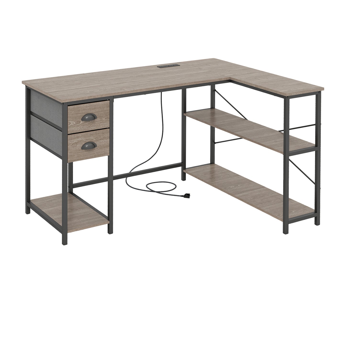 L Shaped Desk With Charging Station, 2 Fabric Drawers, Oak L-Shaped Desks at Gallery Canada