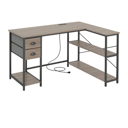 L Shaped Desk With Charging Station, 2 Fabric Drawers, Oak L-Shaped Desks at Gallery Canada