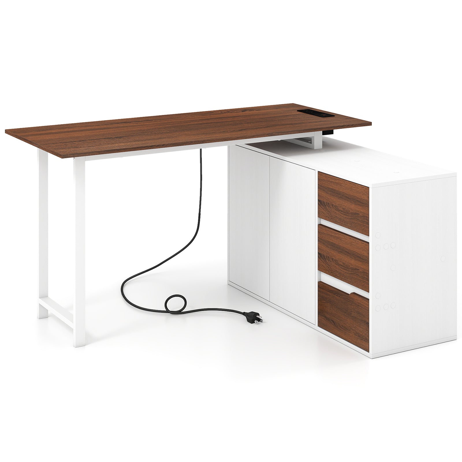 L-Shaped Desk With File Cabinet, Power Outlet, White L-Shaped Desks at Gallery Canada
