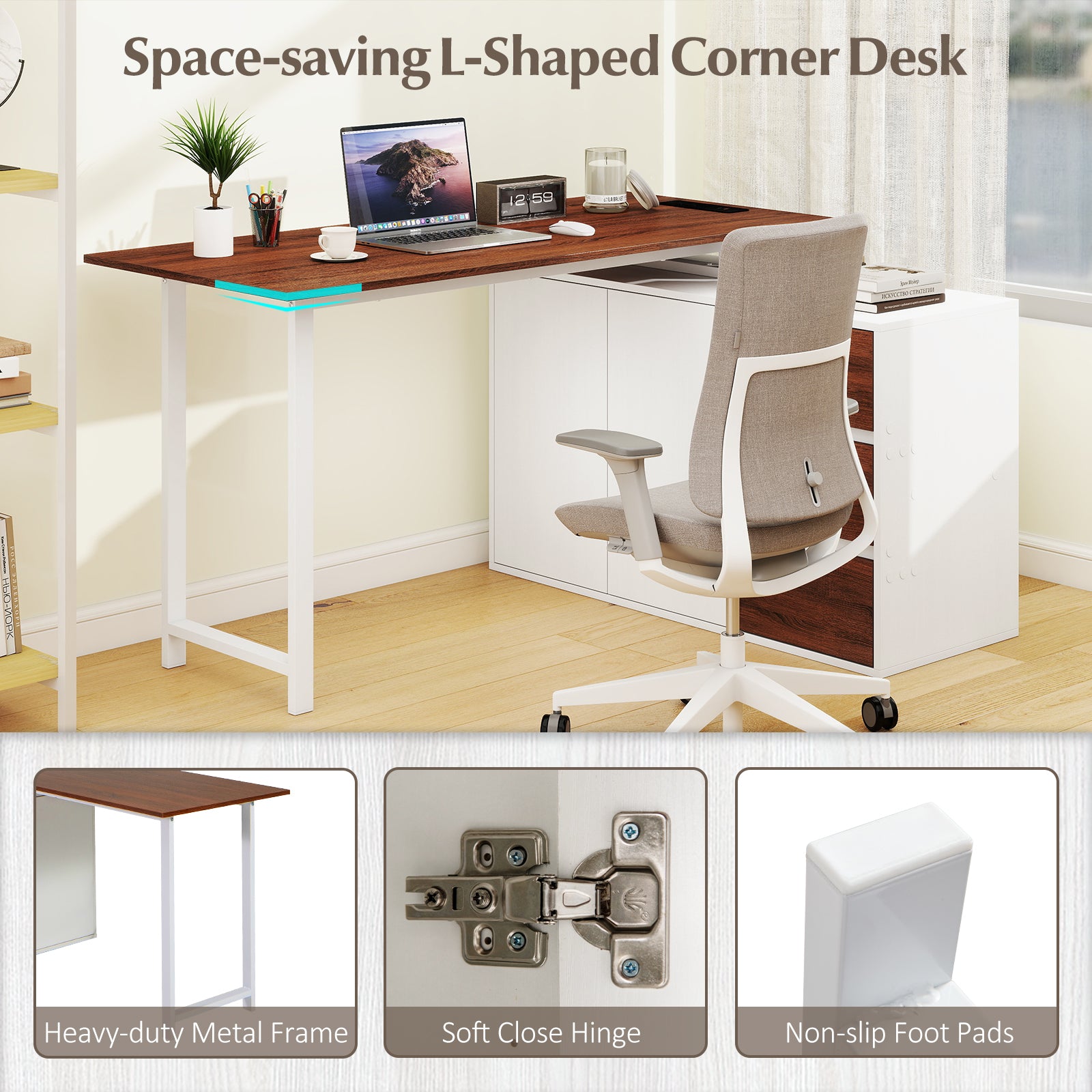 L-Shaped Desk With File Cabinet, Power Outlet, White L-Shaped Desks at Gallery Canada