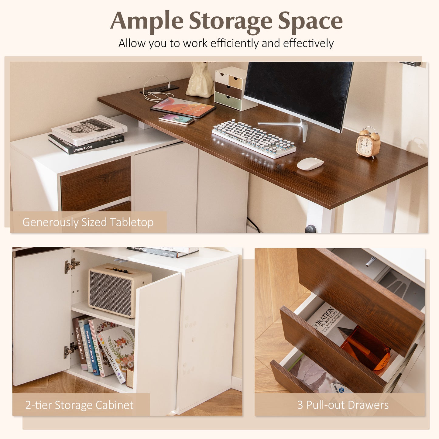 L-Shaped Desk With File Cabinet, Power Outlet, White L-Shaped Desks at Gallery Canada