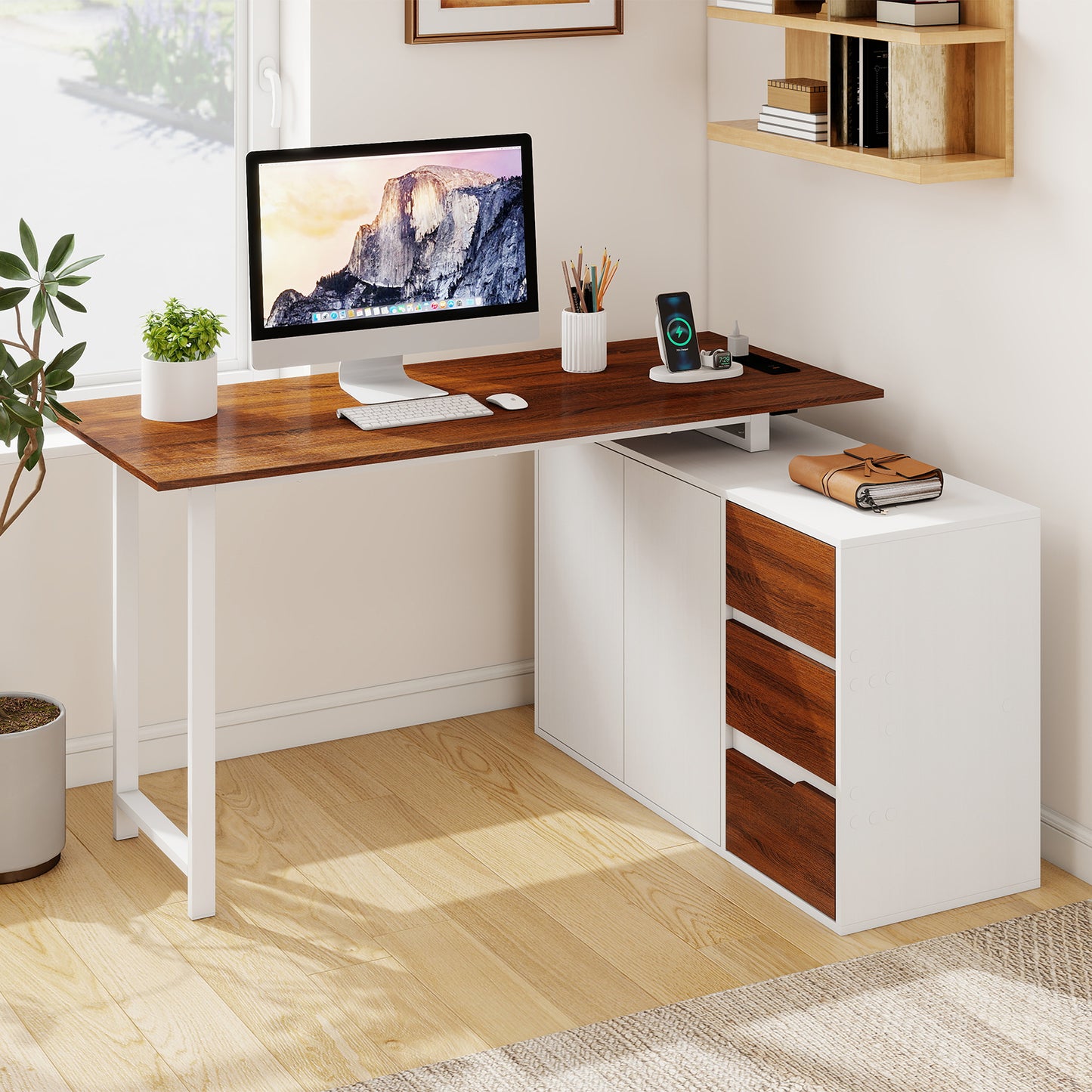 L-Shaped Desk With File Cabinet, Power Outlet, White L-Shaped Desks at Gallery Canada