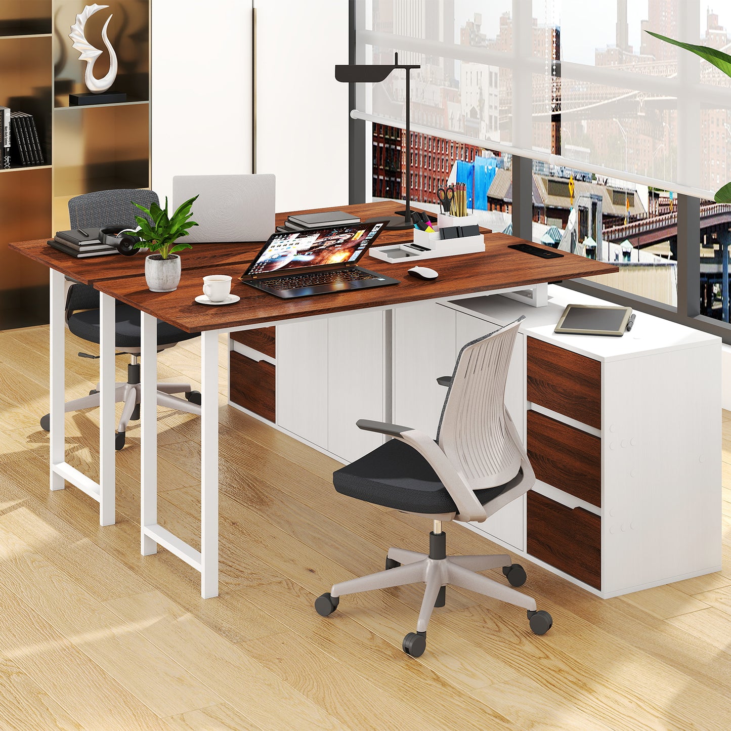 L-Shaped Desk With File Cabinet, Power Outlet, White L-Shaped Desks at Gallery Canada