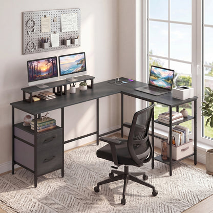 L Shaped Desk with Power Outlet, Reversible Computer Desk, Black L-Shaped Desks at Gallery Canada