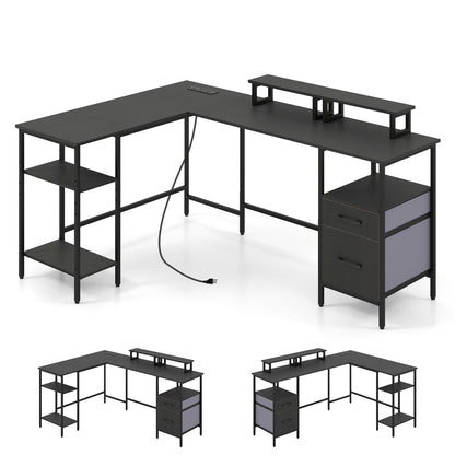 L Shaped Desk with Power Outlet, Reversible Computer Desk, Black L-Shaped Desks Black at Gallery Canada