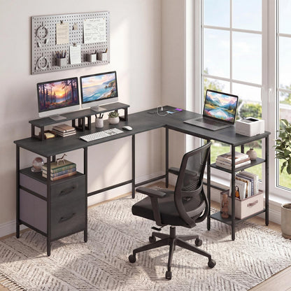 L Shaped Desk with Power Outlet, Reversible Computer Desk, Black L-Shaped Desks at Gallery Canada
