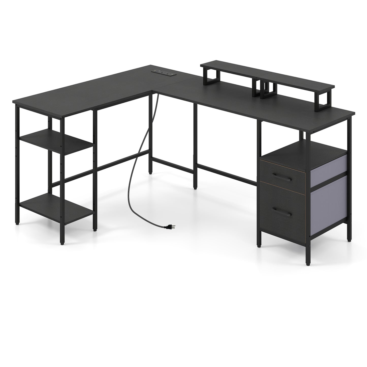 L Shaped Desk with Power Outlet, Reversible Computer Desk, Black L-Shaped Desks at Gallery Canada