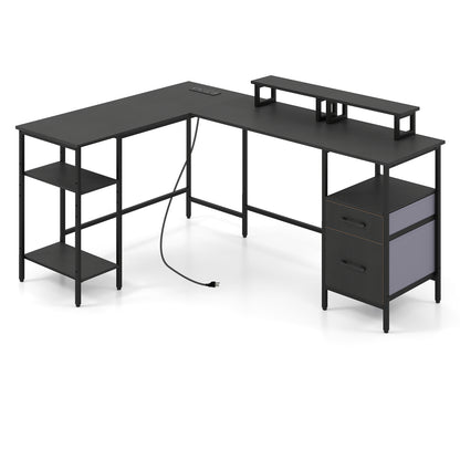 L Shaped Desk with Power Outlet, Reversible Computer Desk, Black L-Shaped Desks at Gallery Canada