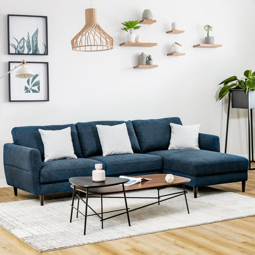 L-Shaped Fabric Sectional Sofa With Chaise Lounge, Navy