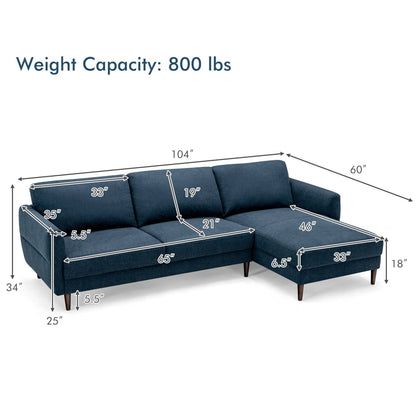 L-Shaped Fabric Sectional Sofa With Chaise Lounge, Navy Sofas & Loveseats at Gallery Canada