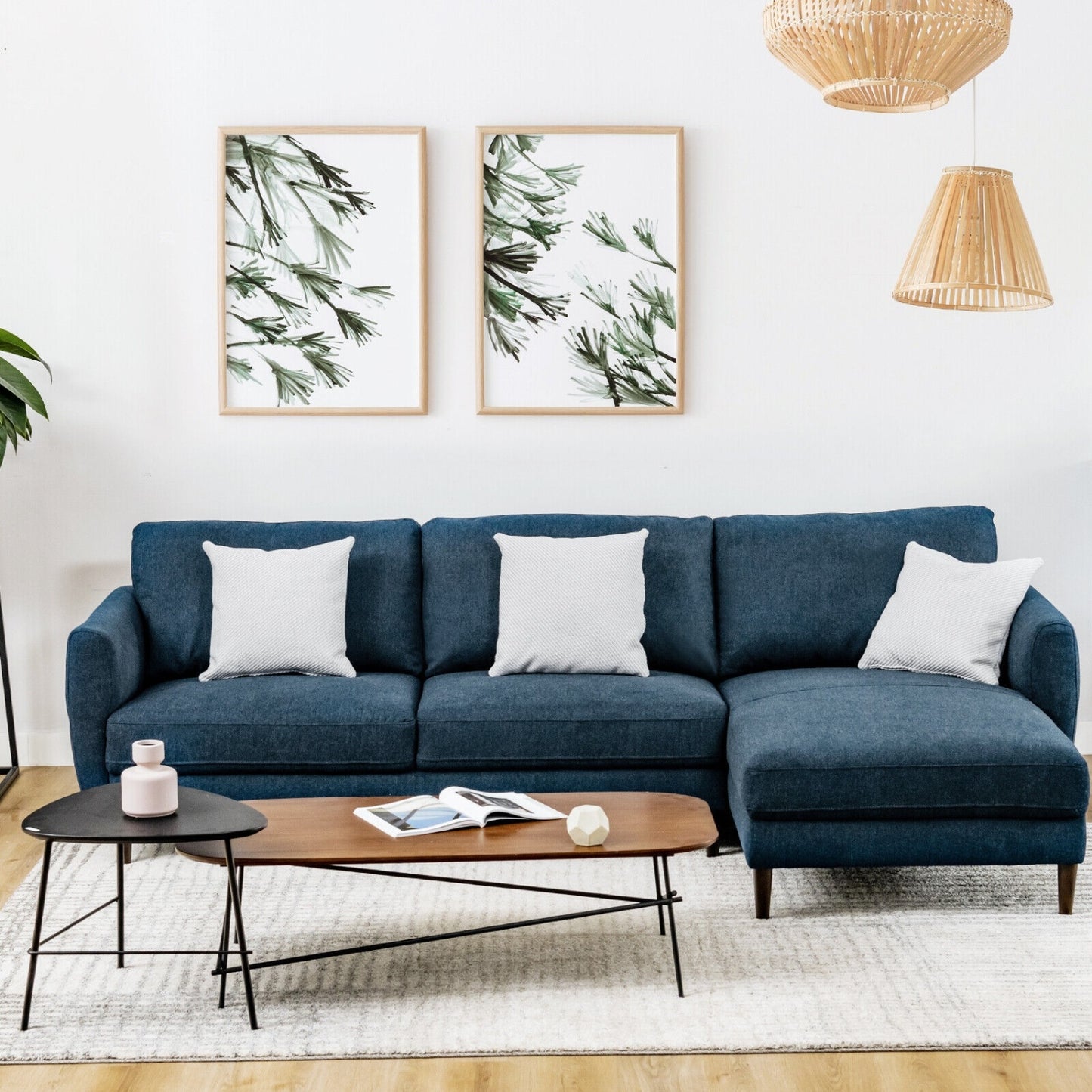 L-Shaped Fabric Sectional Sofa With Chaise Lounge, Navy Sofas & Loveseats at Gallery Canada
