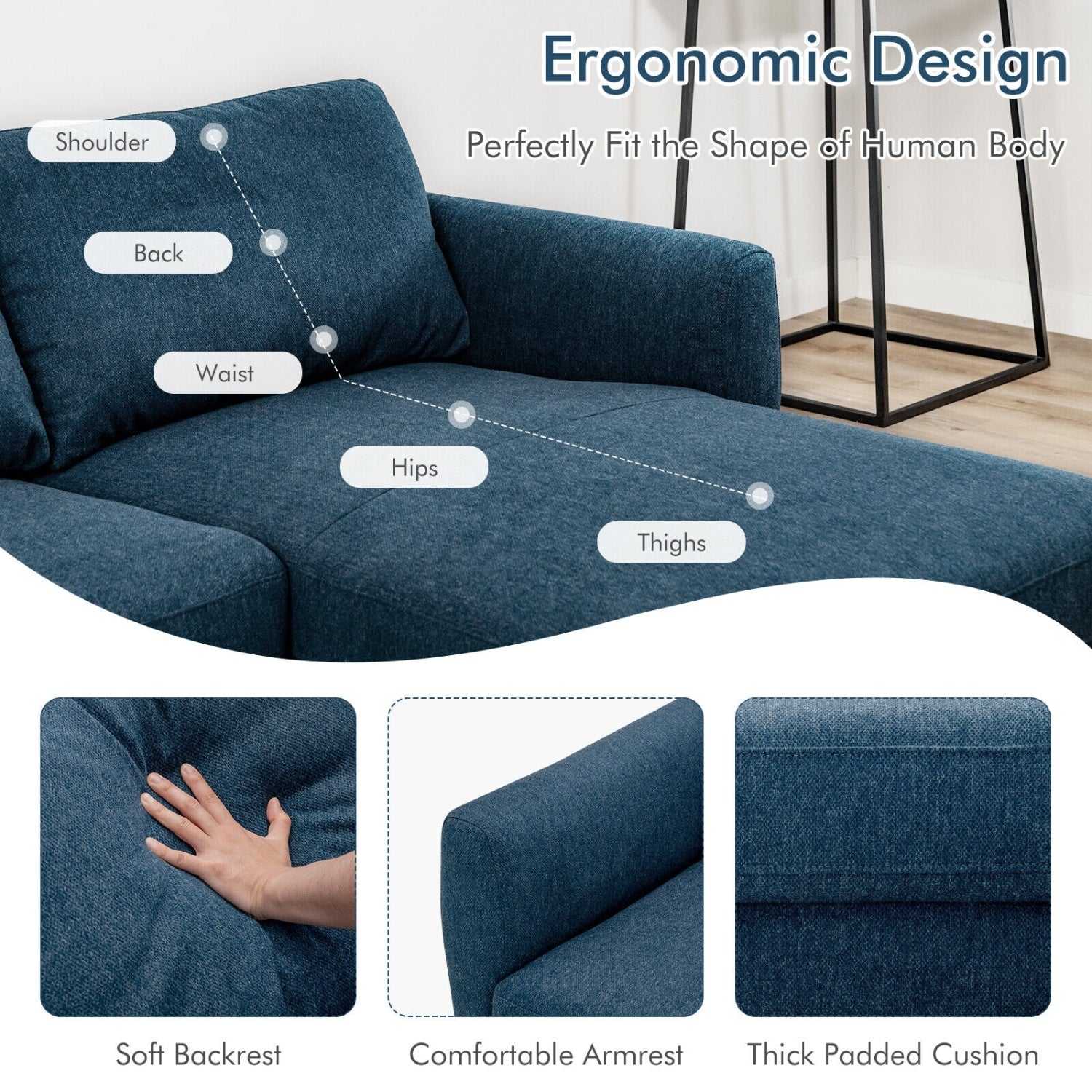 L-Shaped Fabric Sectional Sofa With Chaise Lounge, Navy Sofas & Loveseats at Gallery Canada