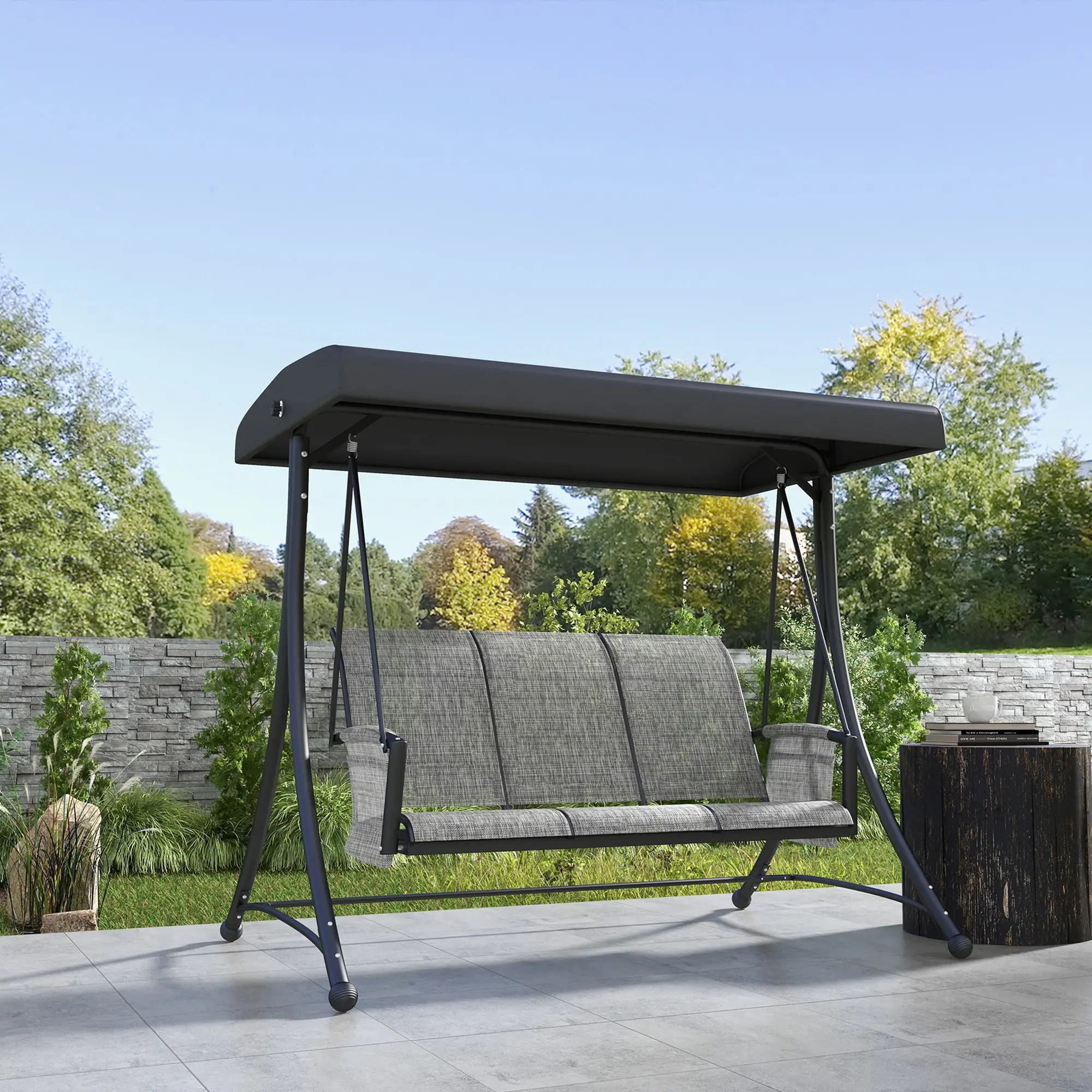 3 Person Porch Swing, Adjustable Canopy, Mixed Grey, Grey Porch Swings with Canopy at Gallery Canada