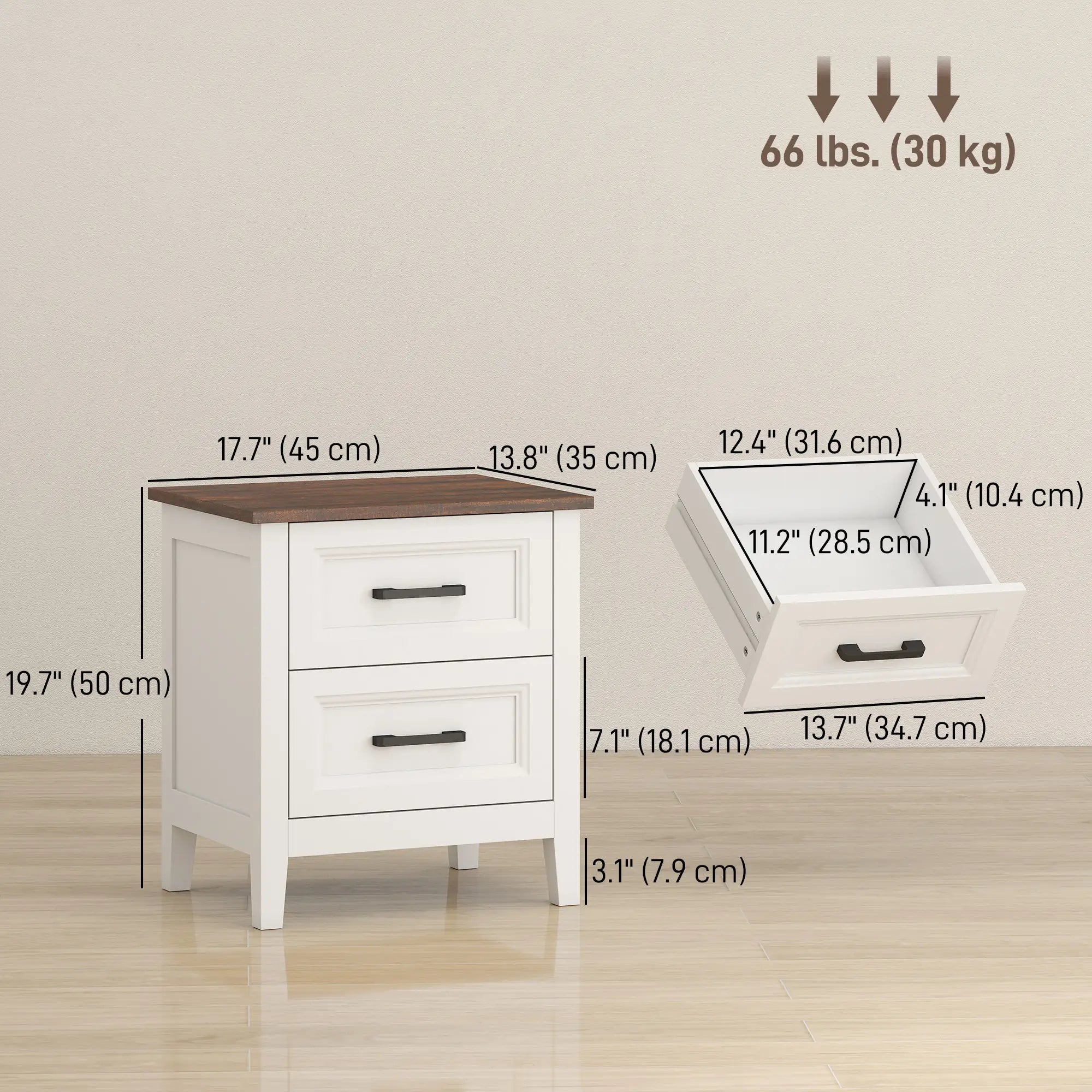 Farmhouse Nightstand Set of 2, 2 Drawers, White Bedside Tables at Gallery Canada