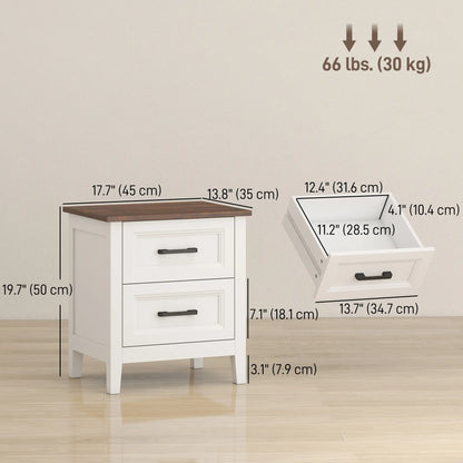 Farmhouse Nightstand Set of 2, 2 Drawers, White Bedside Tables at Gallery Canada