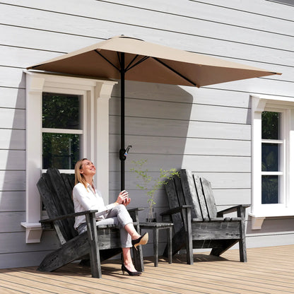 8ft Half Round Outdoor Patio Umbrella, Sun Shade, 5 Ribs