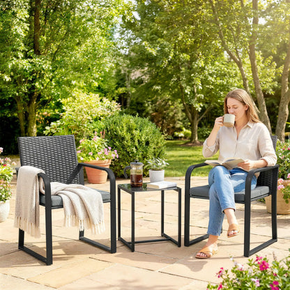 3 Piece Wicker Patio Set, Mesh Seat, Glass Table, Cushions, Grey Patio Furniture Sets at Gallery Canada